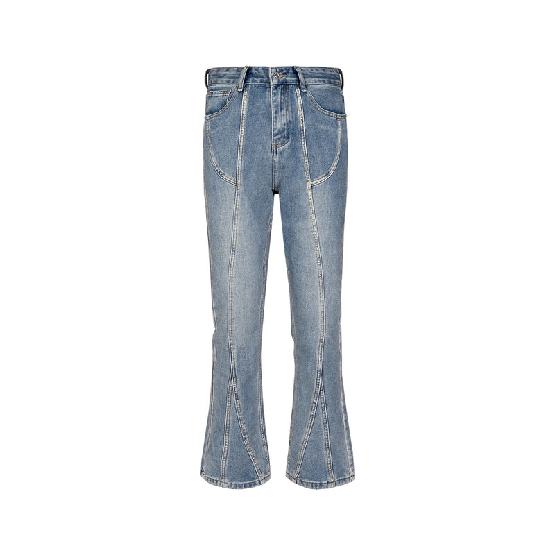 MIJKO Men's Vintage Pants MIJKO splicing men's and women's slightly washed white retro jeans