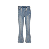 MIJKO Men's Vintage Pants MIJKO splicing men's and women's slightly washed white retro jeans
