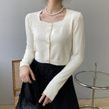 Women Cardigan Sweater Autumn Sweater Cardigan Retro Square Collar Knitwear Top Short Coat 8t8183