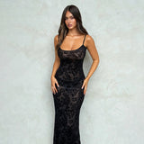 Women Dresses Summer Slim Fit Long Dress Sexy Flocking Suspenders Dress