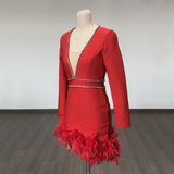 Women's Evening Dress Bandage One-Piece Dress Long Sleeve Short Dress