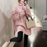 Women Knitwear Autumn and Winter Turtleneck Slit Knit Sweater Loose Sweater