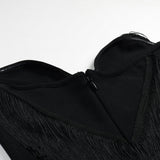 Women Evening Dress Sexy Tassel Formal Dress V-neck Bandage One-Piece Dress