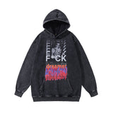 Men Hoodie Cartoon Print Heavy Distressed Hooded Top Distressed Hooded Sweater