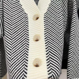 Women Knitted Cardigan Vintage Knitted Cardigan Autumn and Winter Striped Baggy Coat