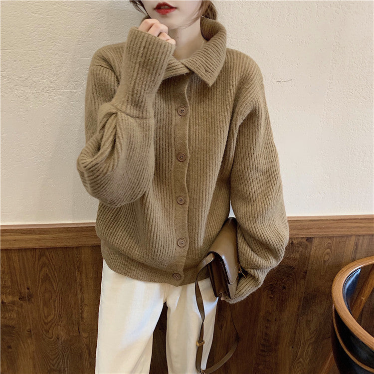 Women Knitted Cardigan Autumn and Winter Loose Vintage Sweater Cardigan Top