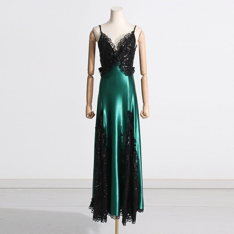 Women Dresses Lace Hollow-out Camisole Dress Long Dress (Qymy0409)