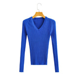 Women Sweater Knitwear Spring and Autumn Klein Blue Ice Silk V-neck Sweater