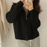 Women Knitted Cardigan Autumn Winter Retro Zipper Knitted Cardigan