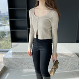 Women Cardigan Sweater Retro Square Collar Knitted Cardigan Short Top Female 8t8215