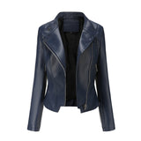 Red Leather Jacket Pu Lapel Women's Slim-Fit Leather Coat Short Jacket