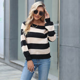 Women Knitted Sweater Autumn and Winter Long Sleeve Striped Sweater
