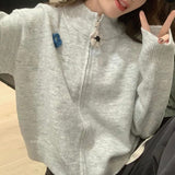Women Knitted Cardigan Spring and Autumn Zipper Turtleneck Sweater Coat