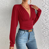 Women Jumpsuit Spring and Summer Sexy V-neck Slim-Fit Long Sleeve Jumpsuit