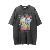 Men Vintage T-Shirt Abstract Butterfly Print Distressed Short Sleeve T-shirt