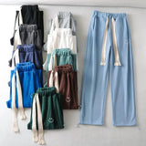 Women Sweatpants Smiling Face Embroidery Loose Wide Leg Pants Casual Sweatpants