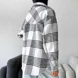 Women Trench Coat Winter Plaid Long Sleeve Shirt Loose Casual Shirt Coat