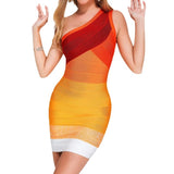 Women Evening Dress Rainbow Dress Striped Sheath Bandage One-Piece Dress Dress