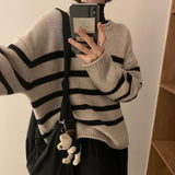 Women Knitted Pullover round Neck Striped Sweater Winter Loose Sweater Top