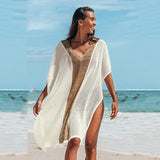 Women Knit Beach Cover Sun Protection Mid-Length Sun Protection Swimsuit Blouse