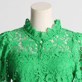 Women Dresses Spring Dress Stand-Collar Hollow-out Dress (Qymy0409)