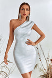Women Evening Dress Bronzing Dress Bandage Sexy Backless One-Shoulder Hip Skirt
