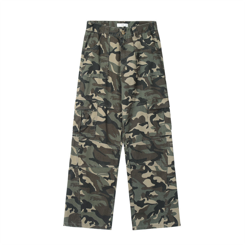 Men Sweatpants Multi-Pocket Workwear Casual Pants Loose Straight-Leg Wide-Leg Pants