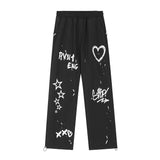 Men Sweatpants Graffiti XINGX Printed Casual Trousers Men's Straight Loose Wide Leg Pants