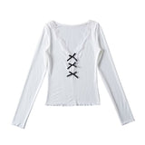 Women Tops Summer Lace V-neck Top Bow Slim T-shirt
