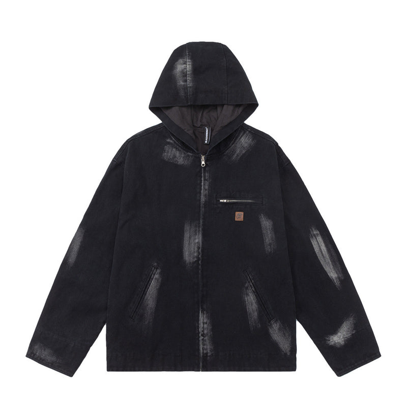 Men Jacket Coat Spring and Autumn Hooded Jacket Men's Painting Printing Loose Zip Denim Jacket