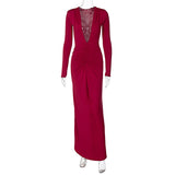 Women Dresses Summer Sexy V-neck Slim-Fit Long Sleeve Dress