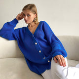 Ladies Leisure Knitwear Loose Knitted Sweater Women Casual Solid Color Autumn and Winter Cardigan