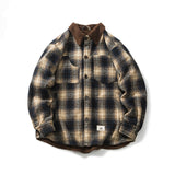 Unisex Winter Cotton Coat Plaid Decoration Lapel Cotton-Padded Coat Vintage Cotton-Padded Jacket