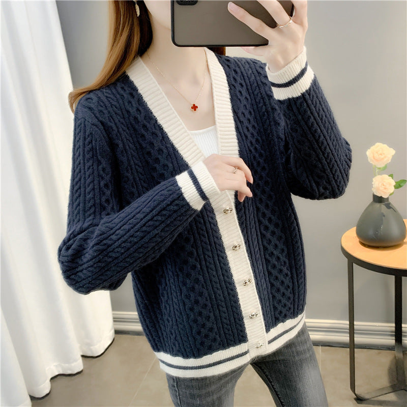 Women Knitwear Fall/Winter V-neck Sweater Coat Loose Knitted Cardigan