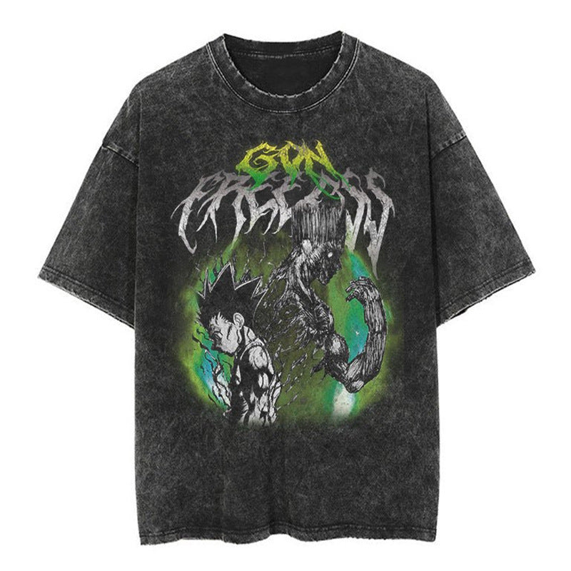 Loose pure cotton washed old cartoon pickled T-shirt