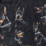 2024Oversize Distressed T Shirts Hip Hop Vintage Doberman