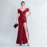 Harlem Nights Outfits Velvet High-Density Sequined Fishtail Evening Dress