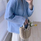 Women Knitwear Autumn and Winter V-neck Tassel Loose Knitted Cardigan