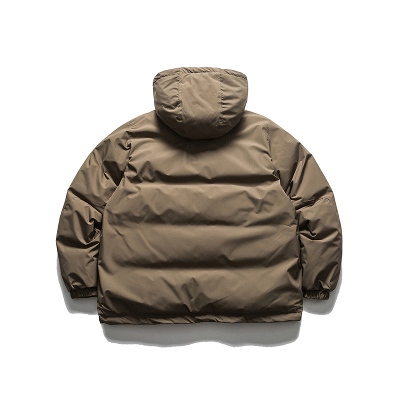 Unisex Winter Cotton Coat Zipper Pocket Hooded down Jacket Vintage Loose and Warm down Jacket