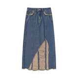 Women Long Skirt Casual Washed and Worn Loose Slit Skirt