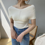 Women Knitted T-shirt Autumn Summer Sexy Slim Knit T-shirt