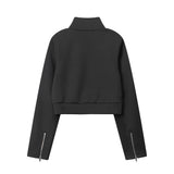 Women Jacket Decorative Rivets Zip Short Jacket Stand-up Collar Cardigan Coat