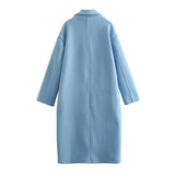 Women Woolen Coat Blazer Collar Coat Female Autumn and Winter Loose Casual Double Breasted Woolen Coat