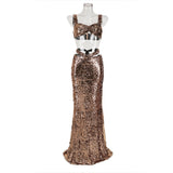 Women Dresses Sexy Sequined Skirt Suit Sheath Dress Two-Piece Set (Zns0409)