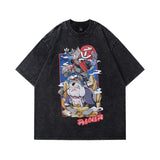 Men T Shirt Hip Hop Dog Head Printed Distressed Short Sleeve T-shirt