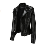 Red Leather Jacket Rivet Leather Clothing with Stand Collar Spring and Autumn Coat Women's Rivet Leather Clothing