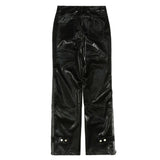 Men Sweatpants Motorcycle Leather Pants Men's Loose Casual Pants Foot Zipper Slit Straight-Leg Pants