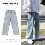 Men Jeans Spring and Autumn Straight Wide-Leg Pants Loose Light Color Trousers