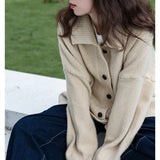 Women Knitwear Fall and Winter Lapels Sweater Loose Knitted Cardigan