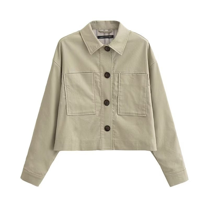 Women Jacket Fall Lapels Single-Breasted Long Sleeve Pocket Shirt Coat Jacket